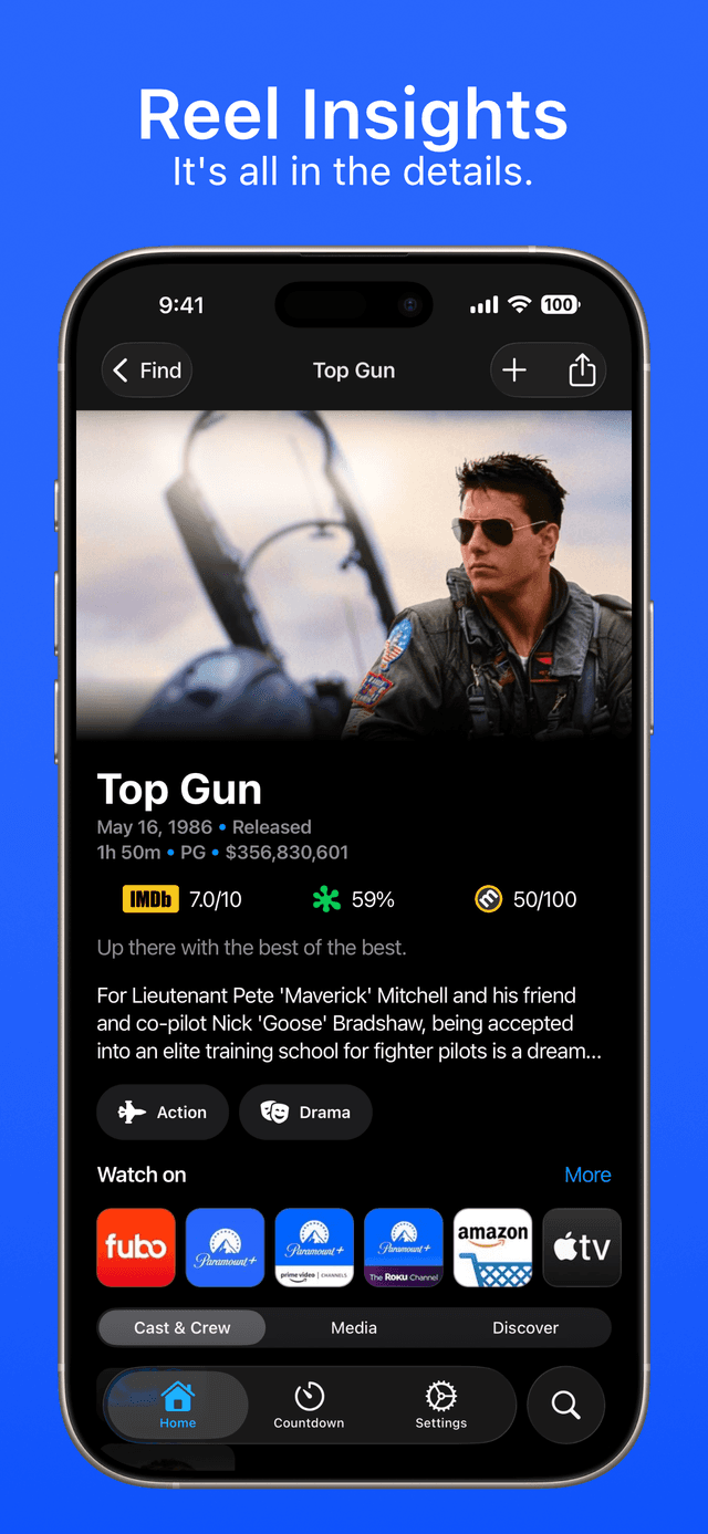 Movie details preview showing overview and cast